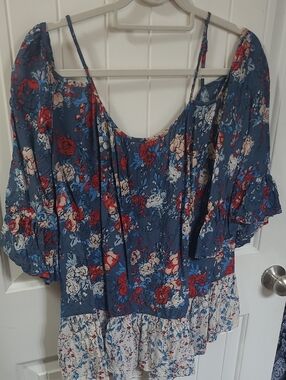XL beachlunchlounge Blue Floral Off-Shoulder Camisole with Ruffle Hem